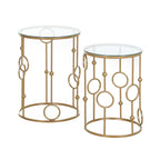 Mesas de Centro Conjunto de 2 Mesas Gigognes Redondas Design Estilo Art Déco Ø 41 e Ø 36 cm Metal Dourado Vidro Temperado 5 mm — foto 1