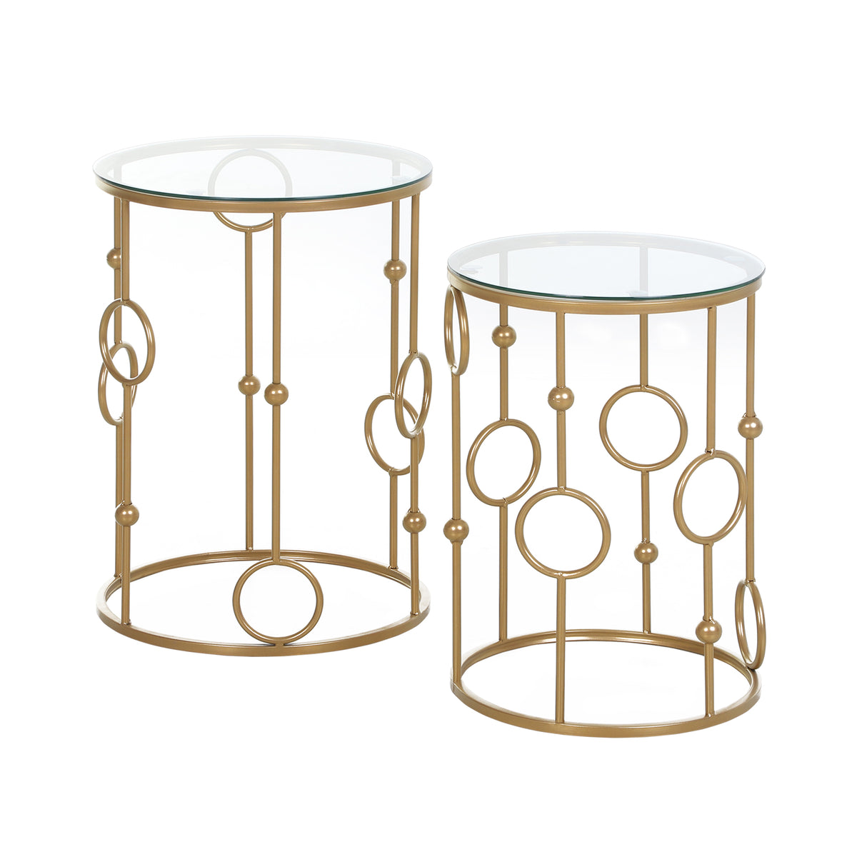 Mesas de Centro Conjunto de 2 Mesas Gigognes Redondas Design Estilo Art Déco Ø 41 e Ø 36 cm Metal Dourado Vidro Temperado 5 mm — foto 1