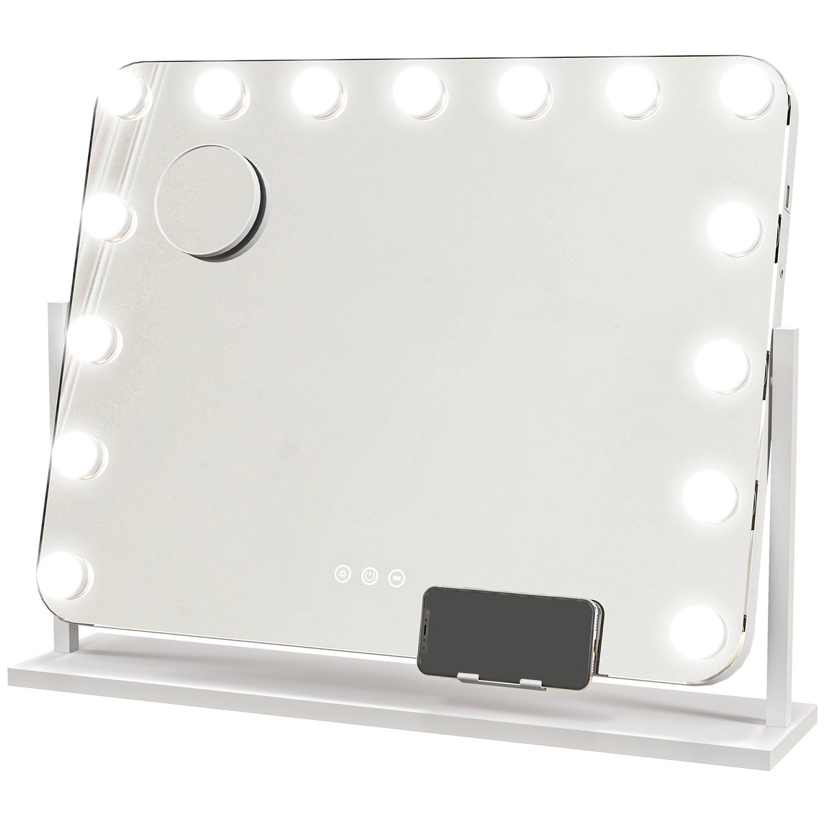 Espelho de Maquilhagem Led com Intensidade Regulável Espelho Ampliador Porta de Carregamento Usb Rotação a 360° 63x50 cm — foto 1
