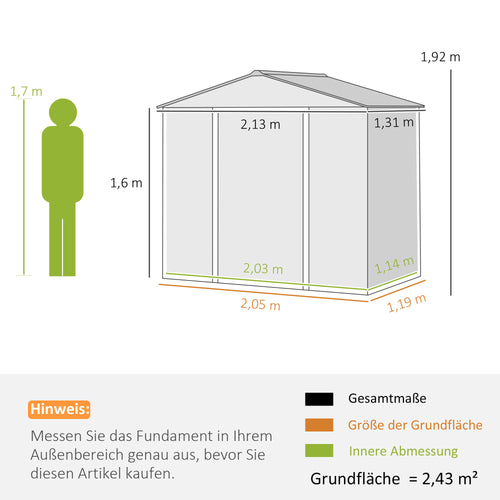 2,43 m² Galpão, 213 x 131 x 192 cm Galpão de ferramentas com telhado de duas águas, Porta de correr trancável, resistente às intempéries, Cinza — foto 2