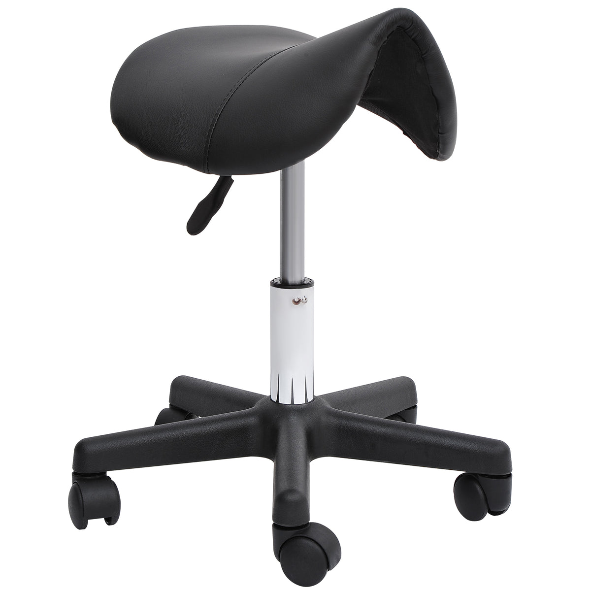 Taburete de Massagem com Sela Ergonómica e Altura Regulável 43-55 cm Rodas 360° Preto — foto 1