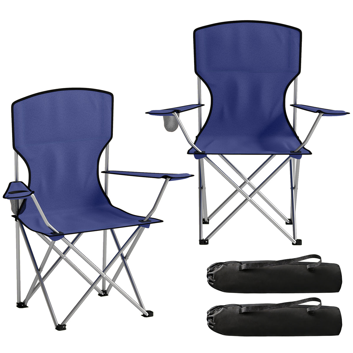 Conjunto de 2 Cadeiras de Campismo Dobráveis com Porta Copos Bolsa de Transporte Encosto Alto 88x57x97 cm Azul Escuro — foto 1