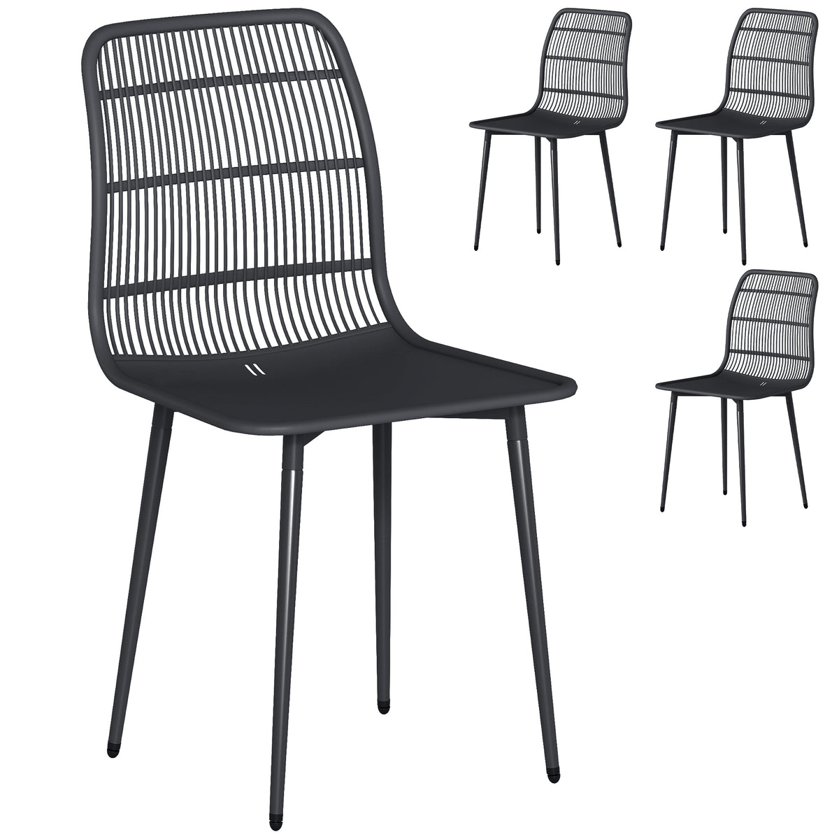 Conjunto de 4 Cadeiras de Jantar para Exterior Cadeiras de Jardim com Encosto com Ranhuras Preto — foto 1