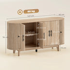 Buffet para sala, móvel de arrumação oval com 4 portas e 2 prateleiras ajustáveis, 147x40x76cm, carvalho — foto 2