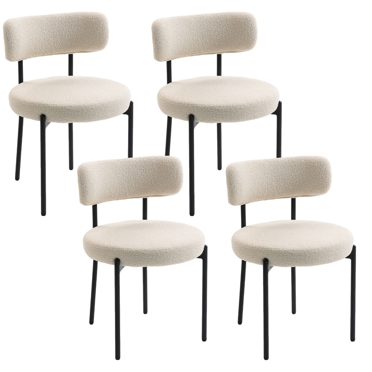 Conjunto de 4 Cadeiras para Sala de Jantar Cadeiras de Cozinha Estofadas em Tecido Bouclette Encosto Curvado Pés em Aço Bege — foto 1