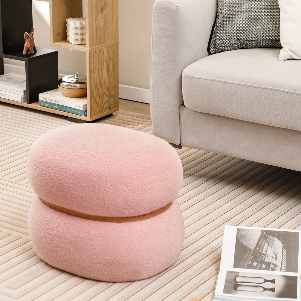 Otoman oval com assento acolchoado rosa e base oval com almofadas antiderrapantes 44 x 35 x 35 cm — foto 1