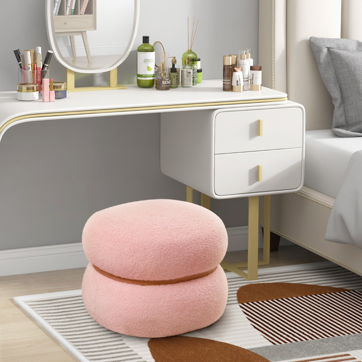 Otoman oval com assento acolchoado rosa e base oval com almofadas antiderrapantes 44 x 35 x 35 cm — foto 4