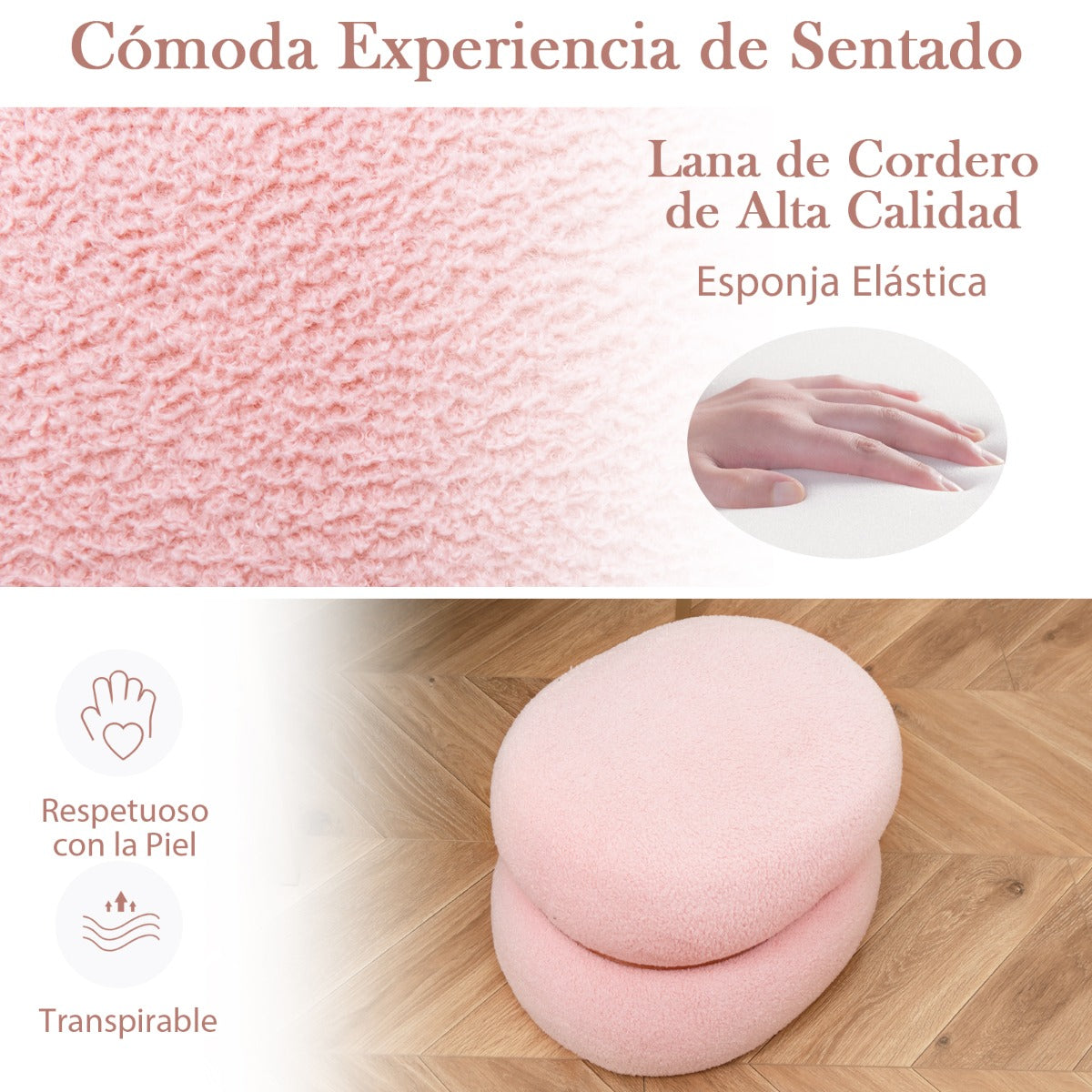 Otoman oval com assento acolchoado rosa e base oval com almofadas antiderrapantes 44 x 35 x 35 cm — foto 7