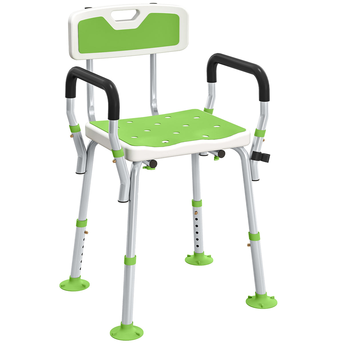 Banco de Duche Cadeira de Duche Ergonómica Altura Ajustável Pés Antiderrapantes 56,5x53,5x87 cm Branco e Verde — foto 1