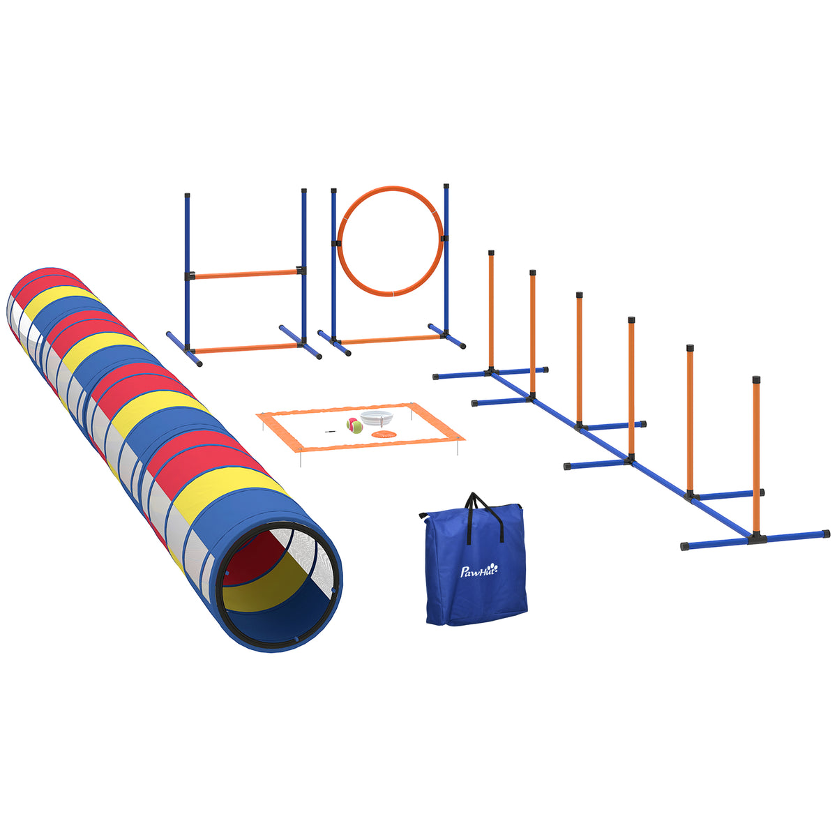 Equipamento de Agilidade para Cão 12 Peças 4 Túnels Saltos Ajustáveis Aro Slaloms 357x65x68 cm Multicolorido — foto 1