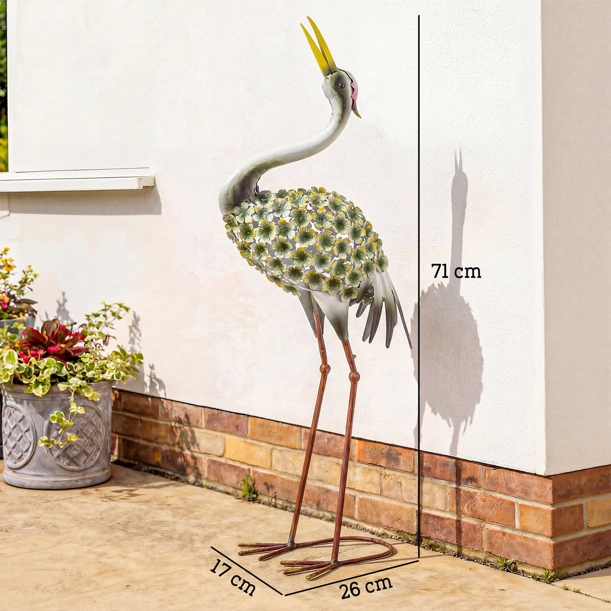 Estátuas de Jardim Escultura de Garça em Metal Estátuas de Pássaros 71 cm para Quintal Lagoa Terraço Verde — foto 2