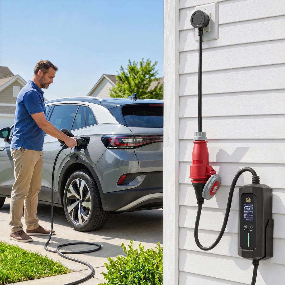 Caixa de Parede Portátil 11 kW 8 m Tipo 2 6–16 A Trifásico Cabo CEE 16A para Tipo 2 com Potência Ajustável Temporizador de Início — imagem 3