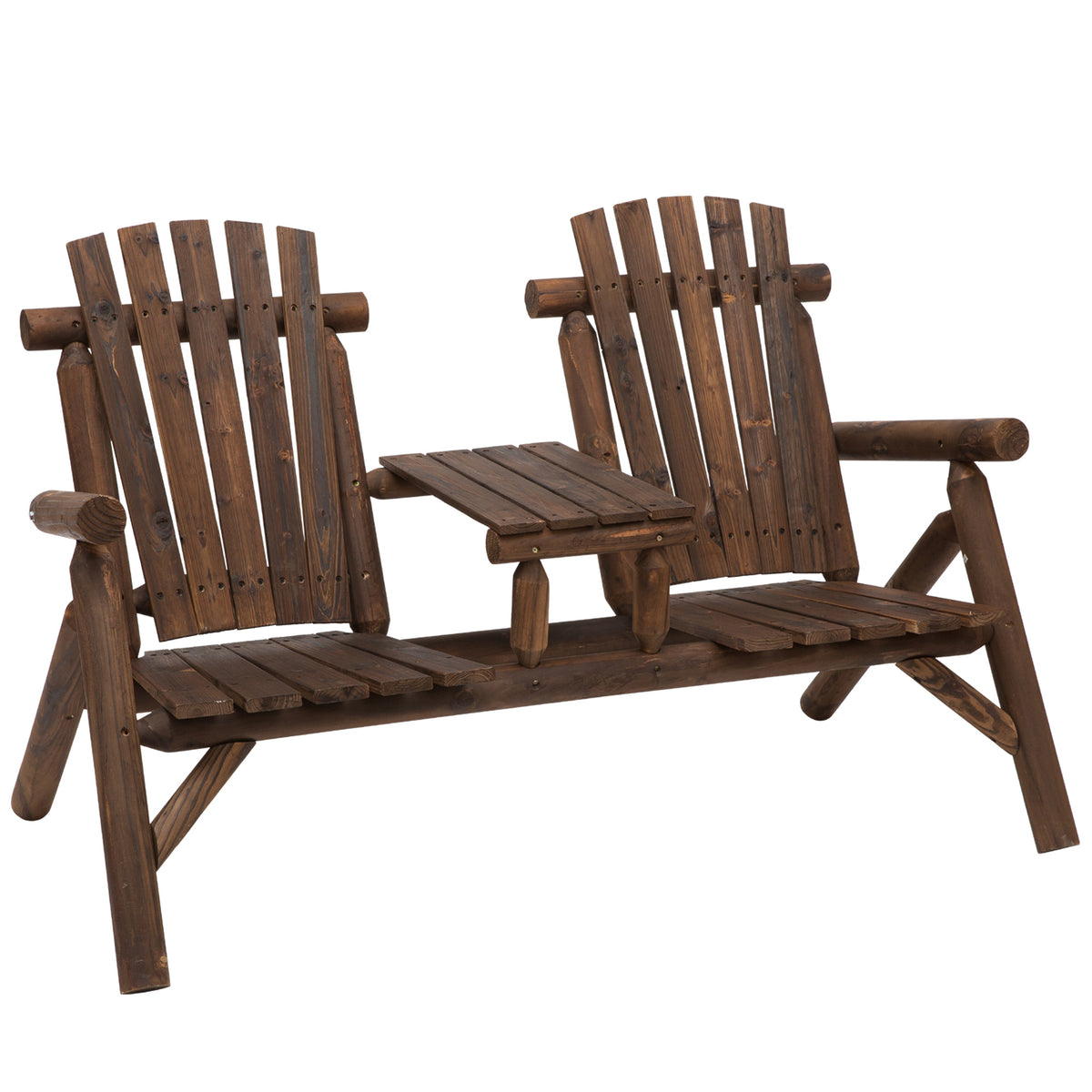 Banco de jardim com mesa, Mobiliário de jardim, Banco, 2 lugares, Madeira maciça, Castanho, 157 x 88 x 103 cm — foto 1