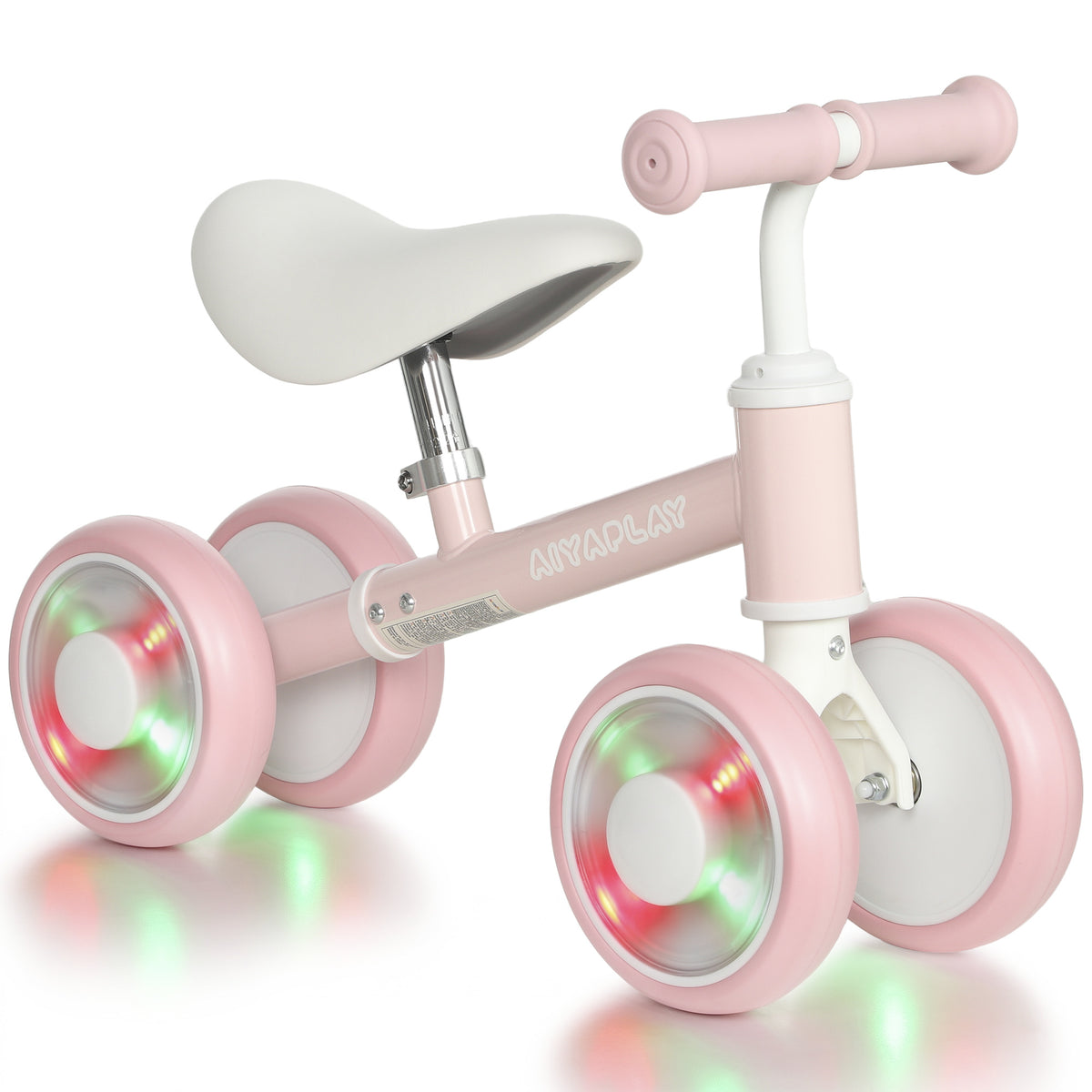 Bicicleta sem Pedais com Limite de Direção de 135°, Assento Ajustável, 4 Rodas EVA com Luzes, para Crianças de 1 a 2 Anos, Cor-de-Rosa — foto 1