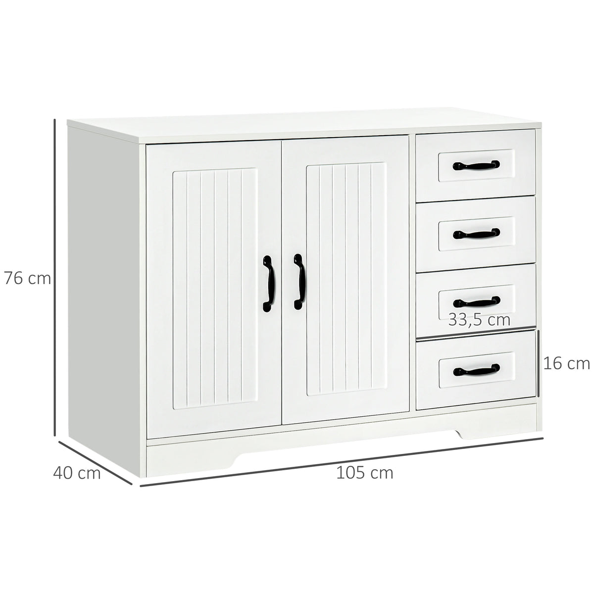 Aparador, Cômoda, Buffet, estilo moderno, 4 gavetas, 1 armário, 105 cm x 40 cm x 76 cm, Branco — foto 2