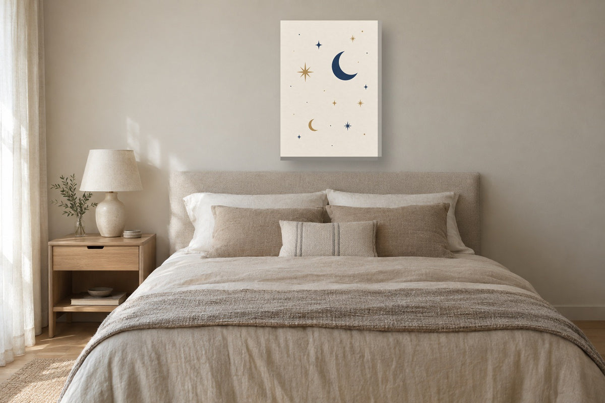 Estrelas suaves · Minimalista · Quadro em tons pastel — pastel-estrelas-suaves-minimal_ver_50x70_quarto