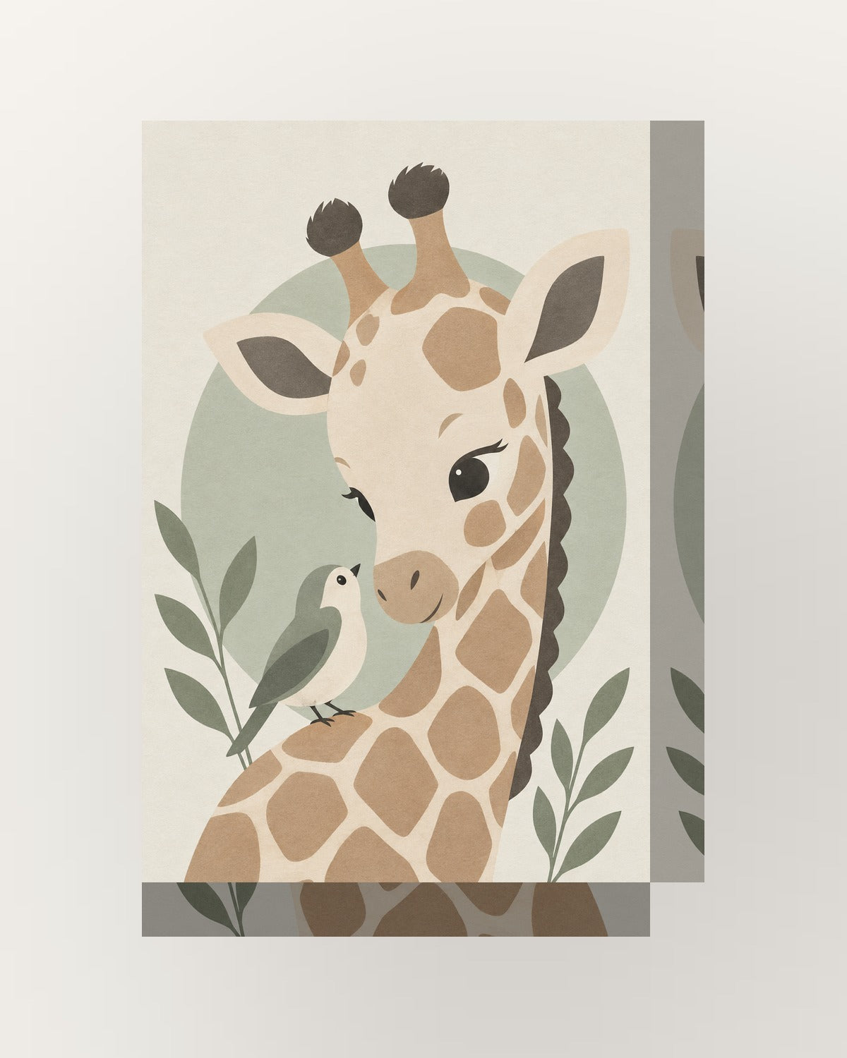 Girafa bebé · Minimalista · Quadro em tons pastel — acabamento:thick