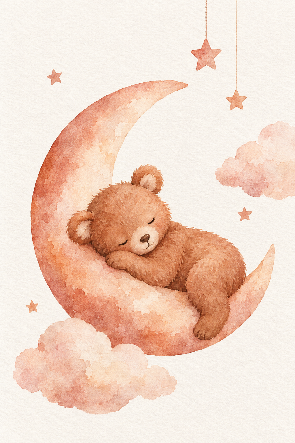 Urso e lua · Aguarela · Quadro em tons pastel — pastel-urso-e-lua-aguarela_ver