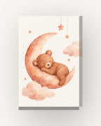 Urso e lua · Aguarela · Quadro em tons pastel — acabamento:slim