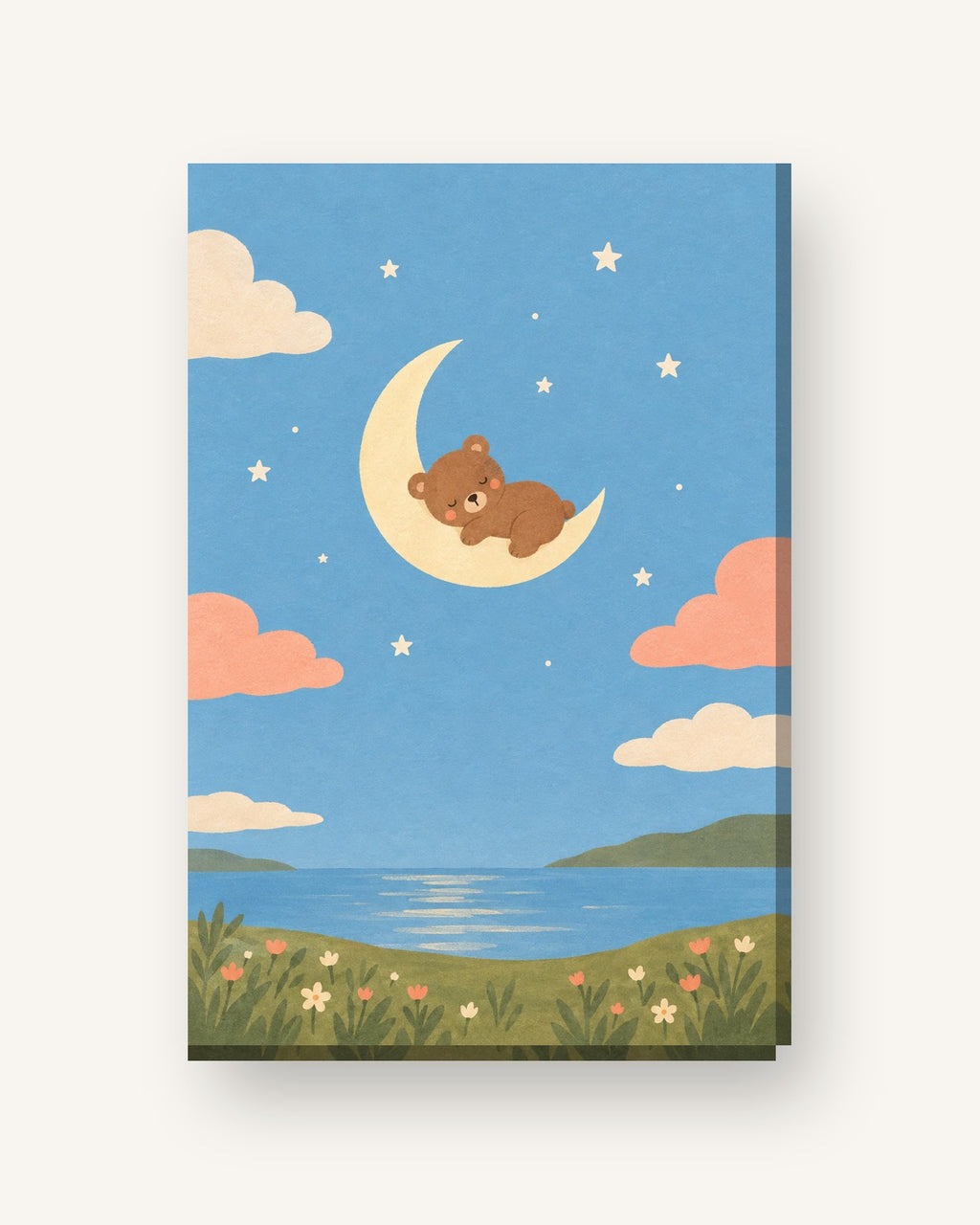 Urso e lua · Gouache · Quadro em tons pastel — pastel-urso-e-lua-gouache_ver_cartao