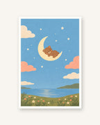 Urso e lua · Gouache · Quadro em tons pastel — acabamento:poster