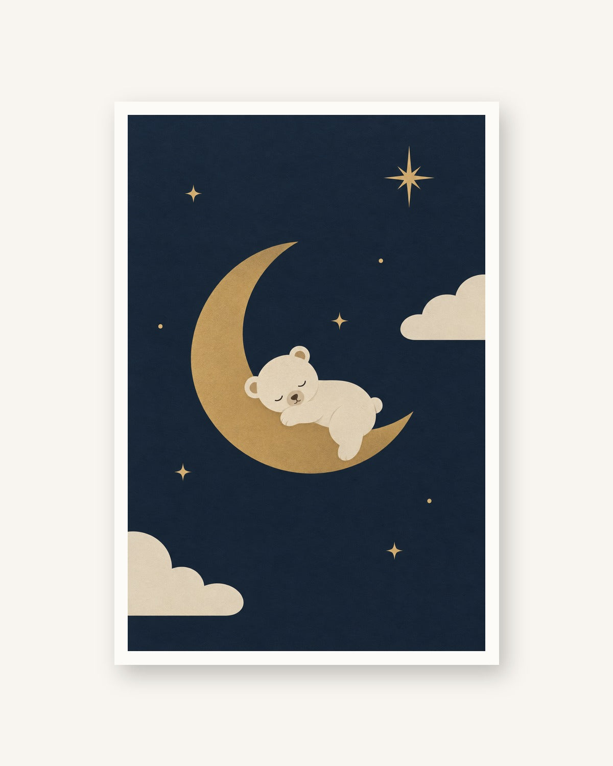 Urso e lua · Minimalista · Quadro em tons pastel — acabamento:poster