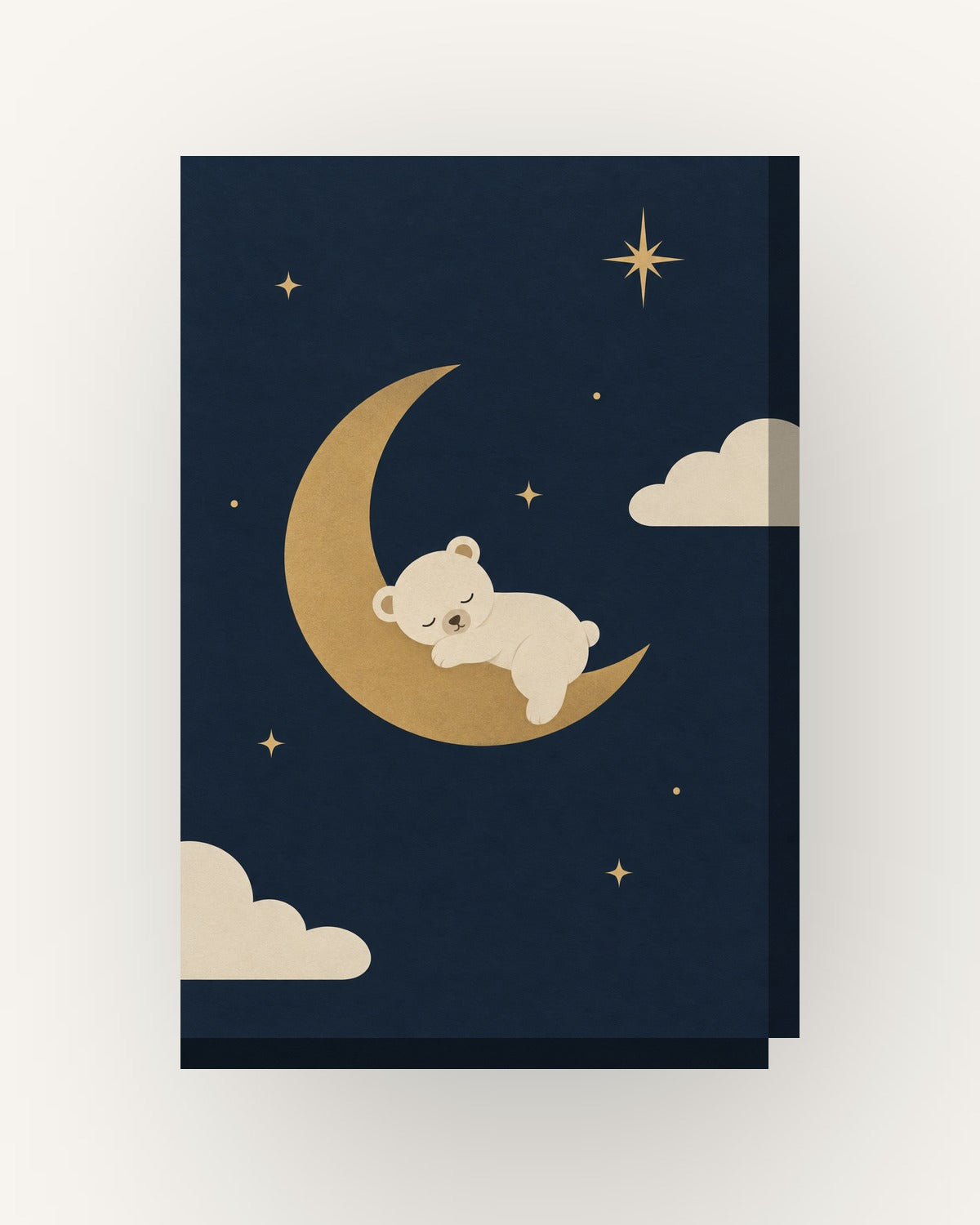 Urso e lua · Minimalista · Quadro em tons pastel — acabamento:slim