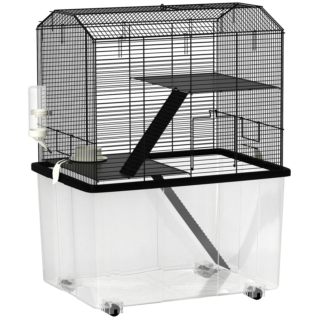 Gaiola para Hamster com Base Funda, Plataforma, Comedouro, Bebedouro, Rampa e Rodas 57x43x74 cm Preto — foto 1