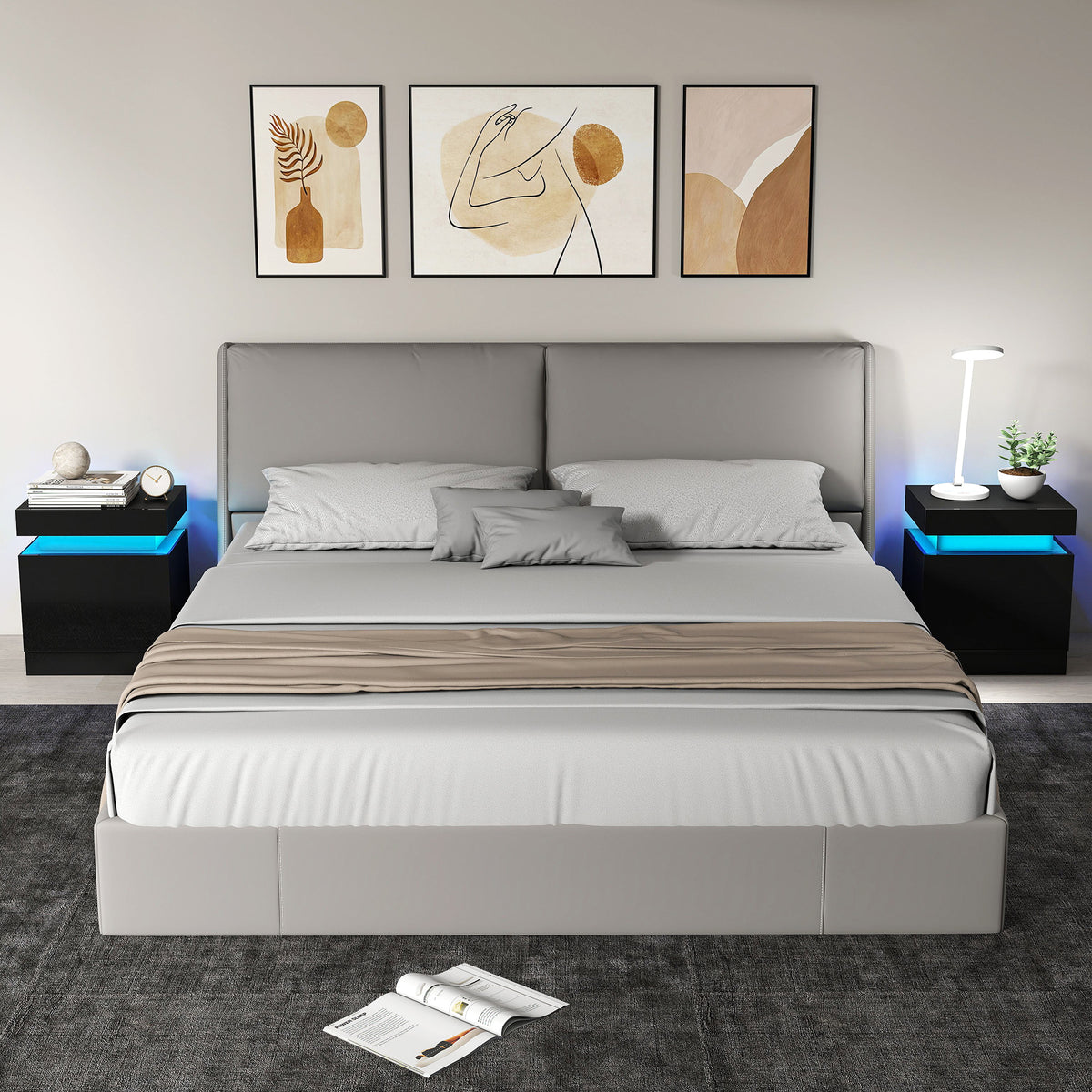 Conjunto 2 Mesas de Cabeceira LED 16 Cores e 4 Modos com 2 Gavetas em Madeira 45x35x52 cm Preto — imagem 3