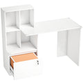 Mesa para computador com estante 4 compartimentos e gaveta com fechadura, 126 x 50 x 109 cm, grão de madeira branco — foto 1