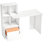 Mesa para computador com estante 4 compartimentos e gaveta com fechadura, 126 x 50 x 109 cm, grão de madeira branco — foto 1