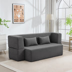 Sofá conversível 2 lugares, sofá-cama em chenille, assento e apoios de braço largos 2 almofadas, totalmente comprimido, cinza — imagem 5