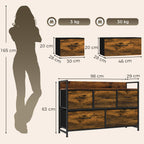 Cómoda de Quarto com 5 Gavetas, Cómoda em Tecido com Tampo de Madeira, Castanho e Preto — foto 2