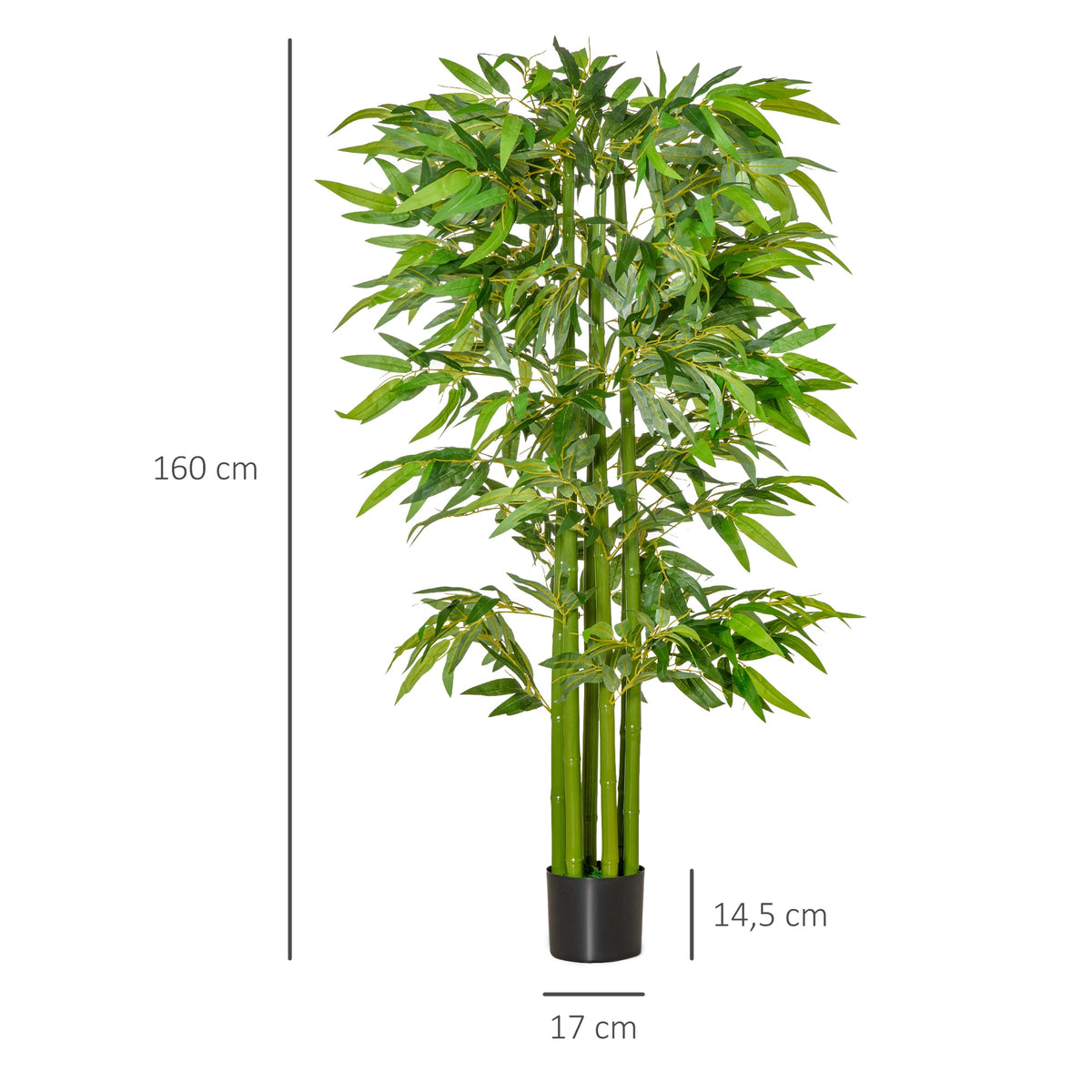 Planta Artificial 160 cm Bambu Artificial com 975 Folhas e Vaso Planta Artificial Decorativa para Interior e Exterior Casa Sala de Estar Escritório Verde — foto 3