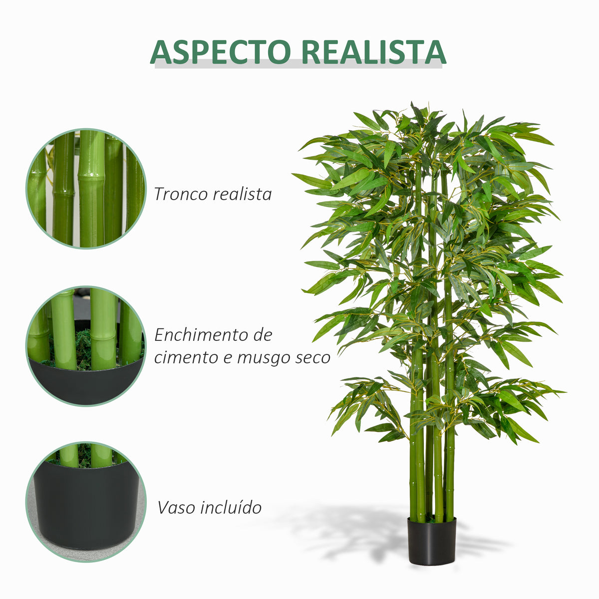Planta Artificial 160 cm Bambu Artificial com 975 Folhas e Vaso Planta Artificial Decorativa para Interior e Exterior Casa Sala de Estar Escritório Verde — foto 5