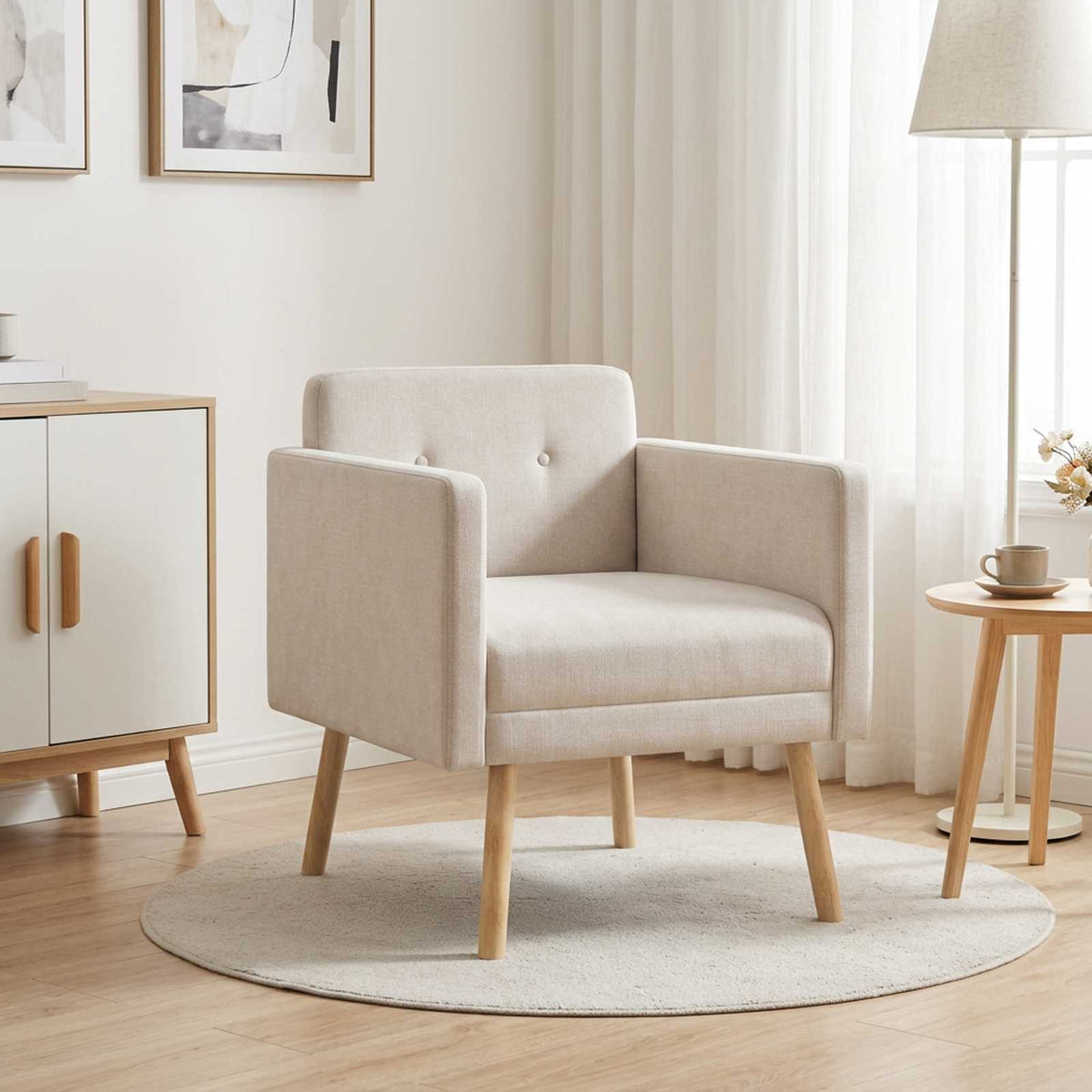 Poltrona Creme Tecido Chenille — foto 1