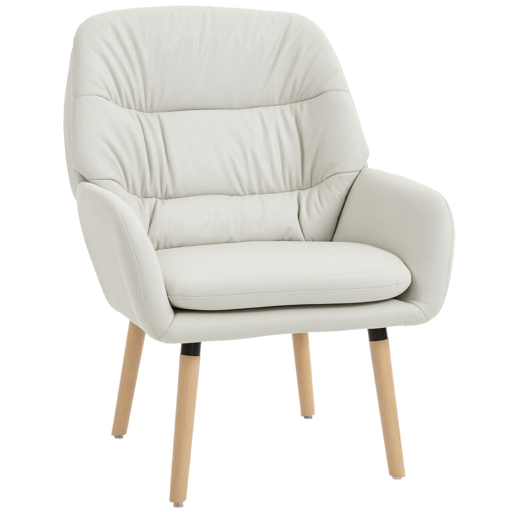 Poltrona de Sala de Estar Moderna Acolchoada de Dupla Camada Estofada em Couro Sintético Pés de Madeira 68x74x89 cm Creme — foto 1