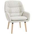 Poltrona de Sala de Estar Moderna Acolchoada de Dupla Camada Estofada em Couro Sintético Pés de Madeira 68x74x89 cm Creme — foto 1