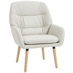 Poltrona de Sala de Estar Moderna Acolchoada de Dupla Camada Estofada em Couro Sintético Pés de Madeira 68x74x89 cm Creme — foto 1