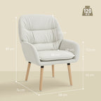Poltrona de Sala de Estar Moderna Acolchoada de Dupla Camada Estofada em Couro Sintético Pés de Madeira 68x74x89 cm Creme — foto 3