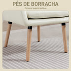 Poltrona de Sala de Estar Moderna Acolchoada de Dupla Camada Estofada em Couro Sintético Pés de Madeira 68x74x89 cm Creme — foto 5