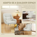 Poltrona de Sala de Estar Moderna Acolchoada de Dupla Camada Estofada em Couro Sintético Pés de Madeira 68x74x89 cm Creme — foto 6