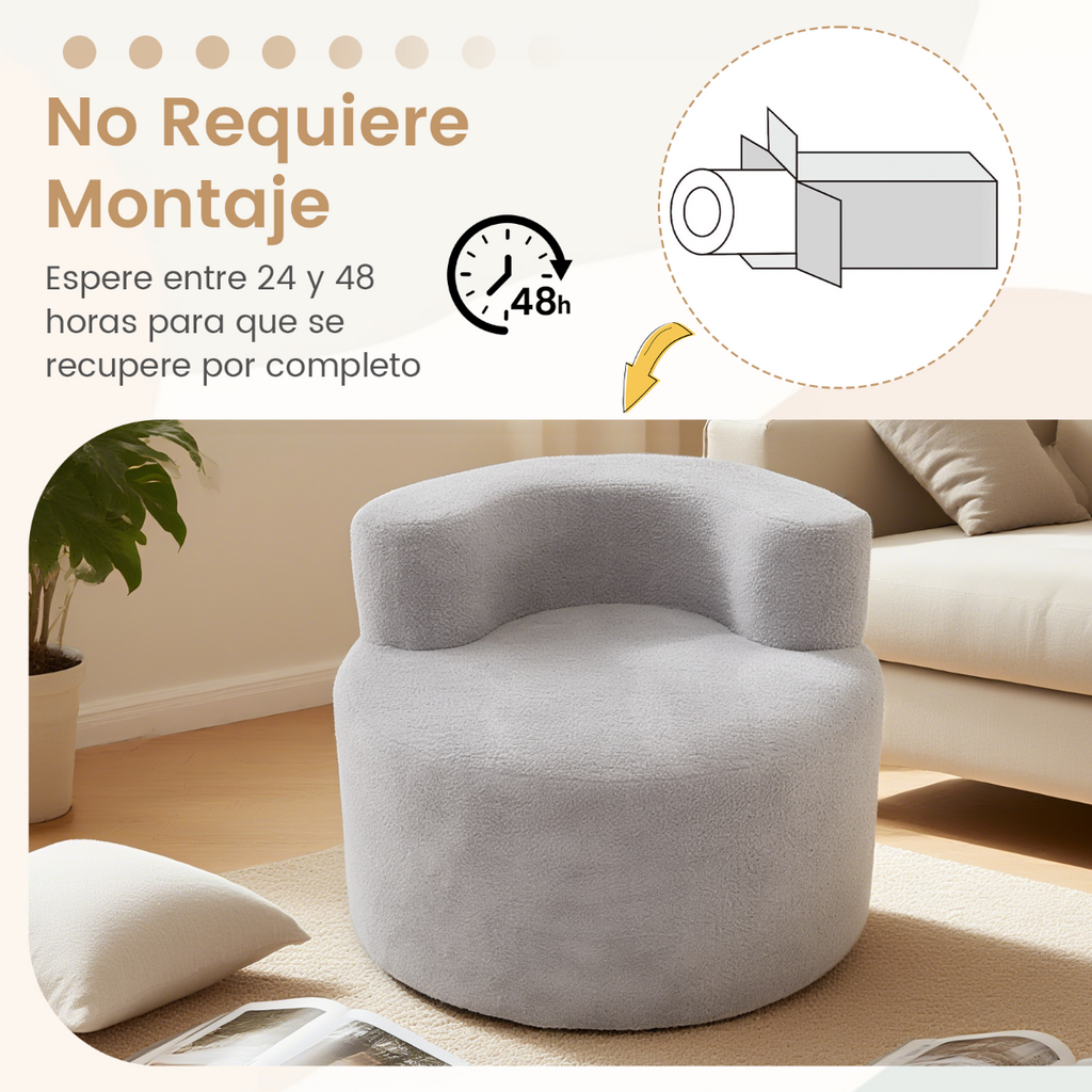 Poltrona Puff Redonda com Encosto Curvo em Forma de Lua com Forro de Felpa Teddy Cinzento — foto 10