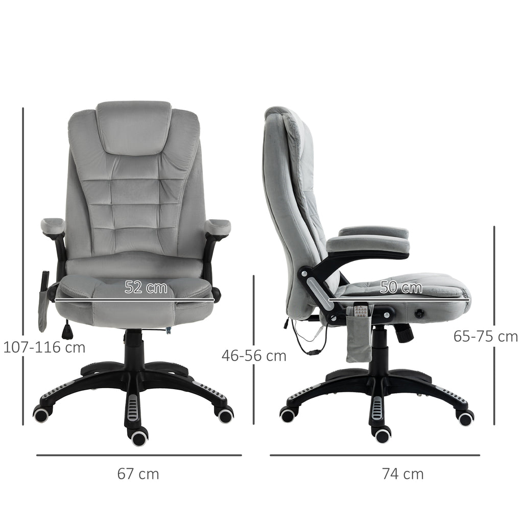 Cadeira de Escritório com Função de Massagem Cadeira Executiva Ergonômica com Aquecimento Função Reclinável Função de Balanço Altura Ajustável Giratória 360° Cadeira para Computador com Bolso Lateral Visual de Veludo Cinza — foto 2