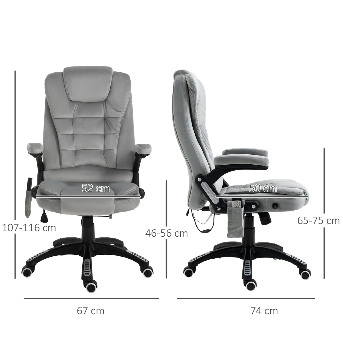 Cadeira de Escritório com Função de Massagem Cadeira Executiva Ergonômica com Aquecimento Função Reclinável Função de Balanço Altura Ajustável Giratória 360° Cadeira para Computador com Bolso Lateral Visual de Veludo Cinza — foto 2
