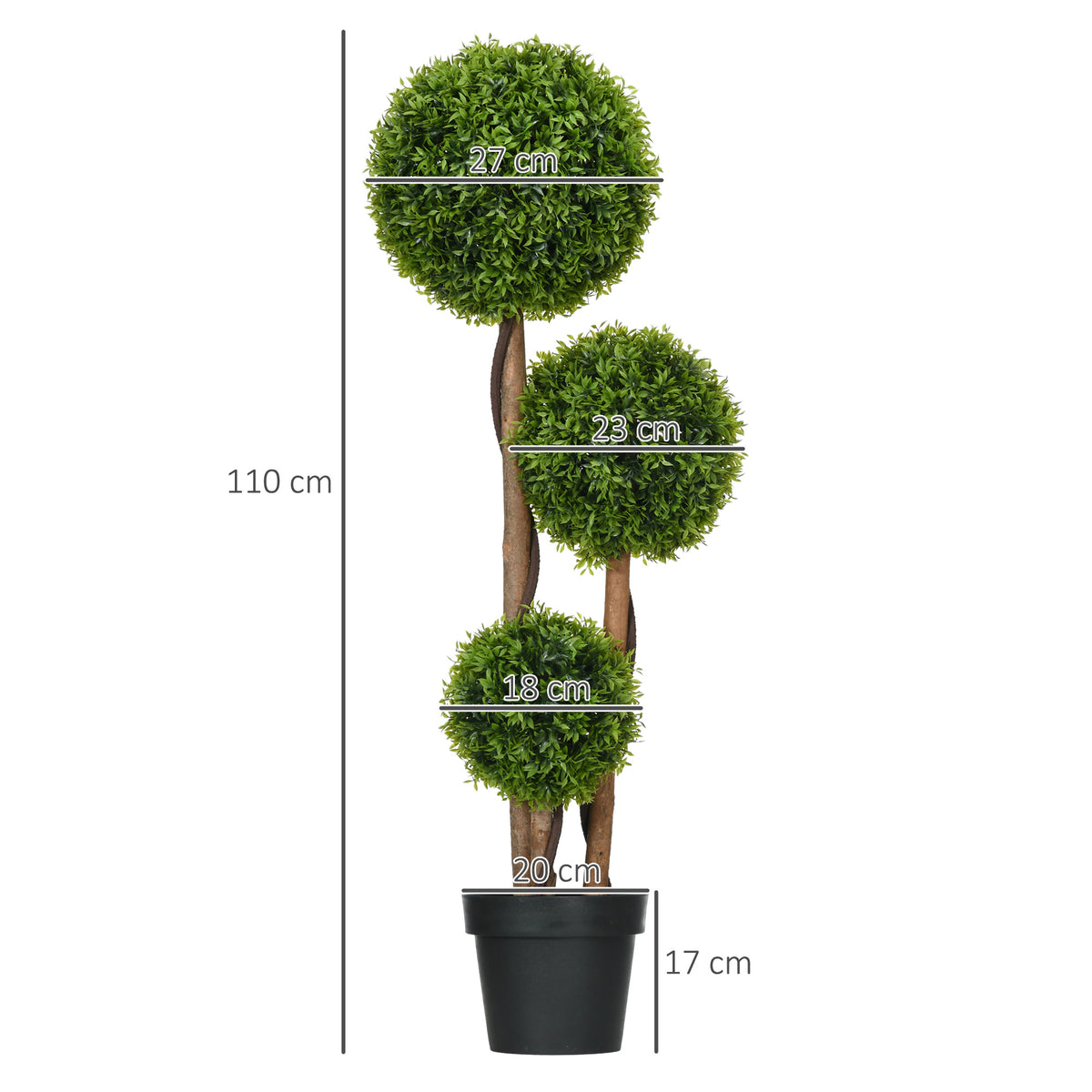 Árvore Artificial de Buxo com 3 Bolas de Folhas de Bambu Vaso Incluído Interior e Exterior Altura 110 cm Verde — foto 2