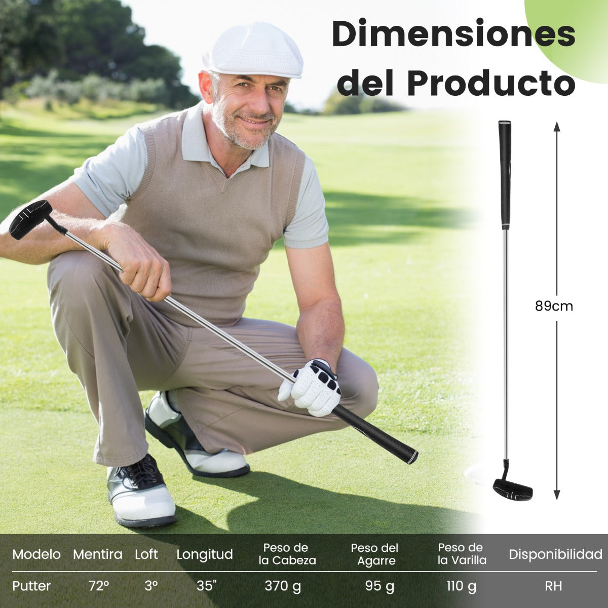 Putter Golf 89cm Cabeça Tipo Malho com Linhas Alinhamento e Capa Proteção Destros — foto 3