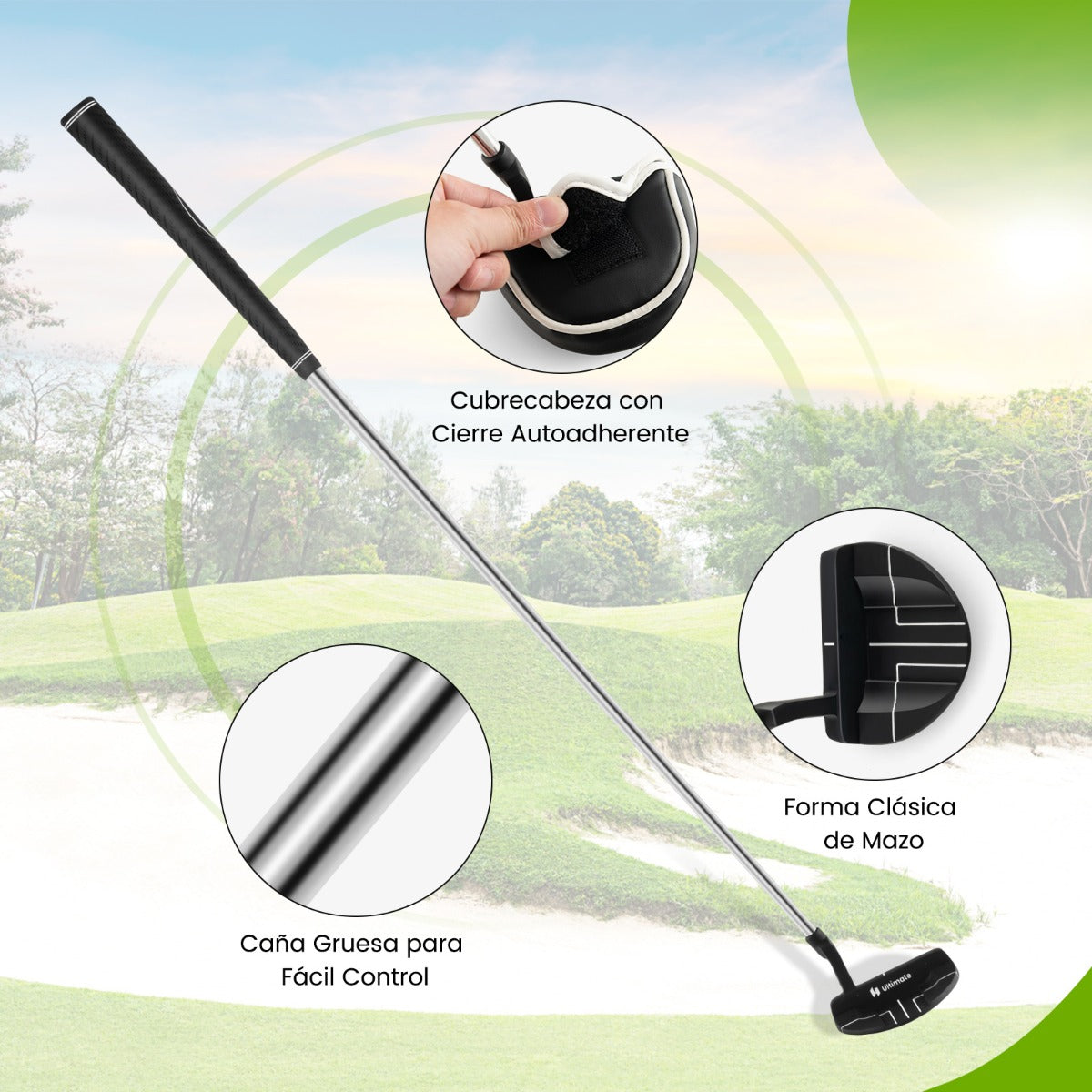 Putter Golf 89cm Cabeça Tipo Malho com Linhas Alinhamento e Capa Proteção Destros — foto 8