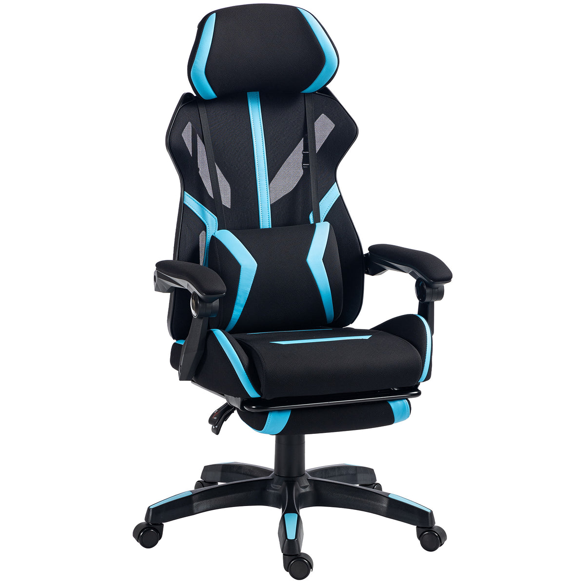 Cadeira Gamer Ergonômica, Poltrona Gamer Reclinável em Malha com Apoio de Cabeça Ajustável, Suporte Lombar, Preto e Azul — foto 1