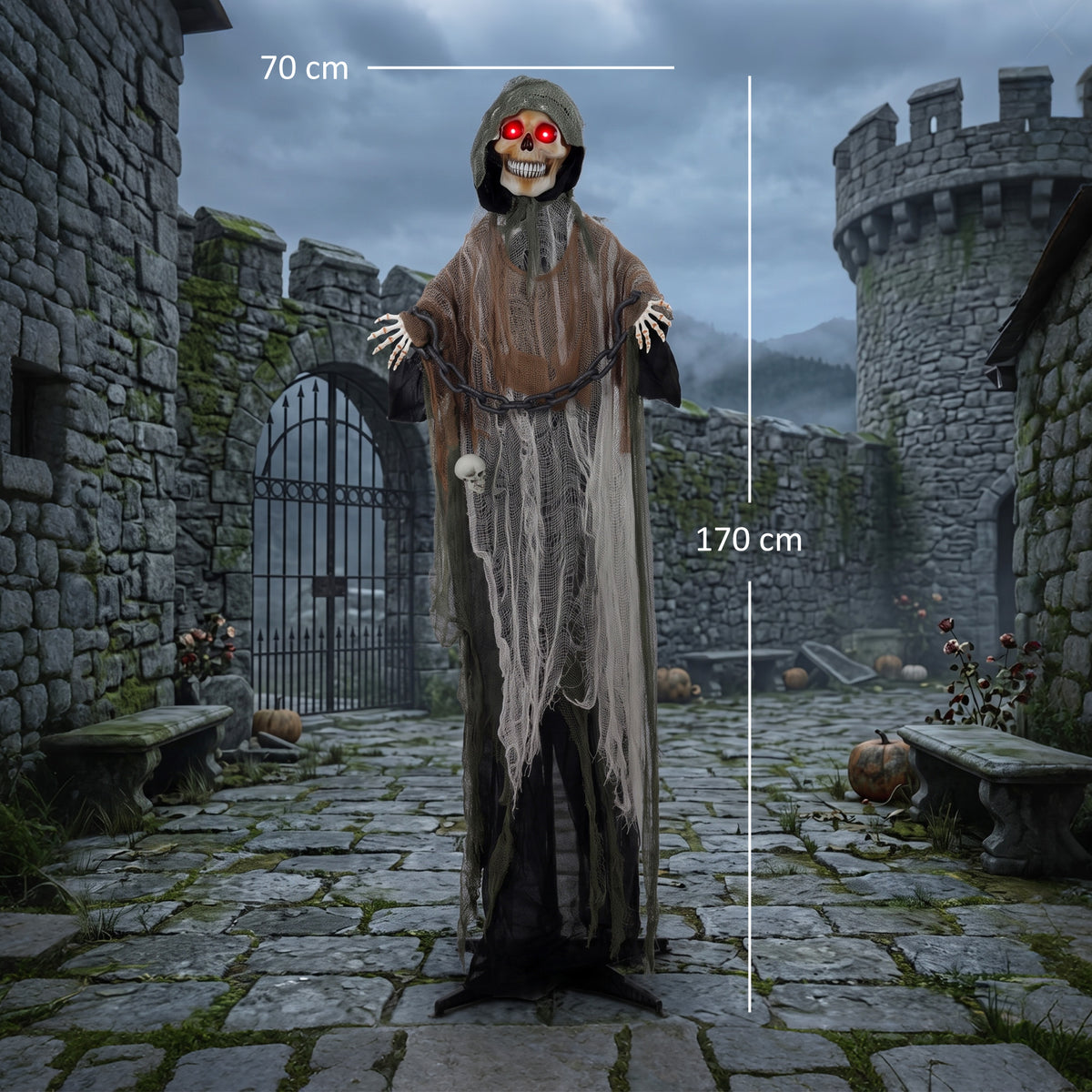 Ceifador Animado 170 cm Animatrônico de Halloween em Tamanho Real com Mãos/Cabeça Móveis Olhos Iluminados e Som Assustador — foto 2